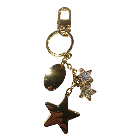 Keychain Purse clip Gold Tone Stars Rhinestone Bling Dangles - Picture 1 of 4